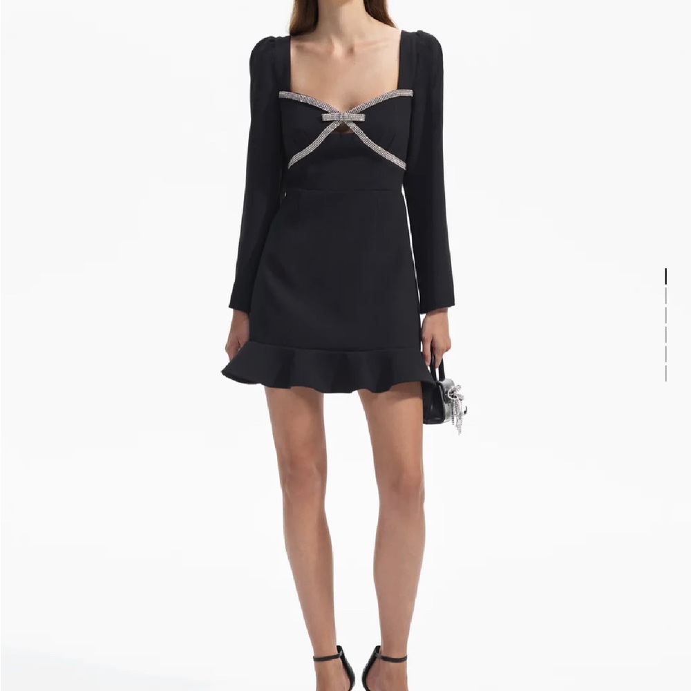 Self-portrait rhinestone bow black mini dress